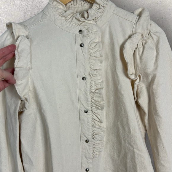 Sezane Eva Shirt Mottled Ecru Size 36 French / US 4 Ruffle‎ Button Top Blouse - Picture 6 of 16